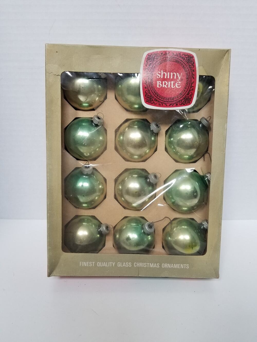 Vintage 12 Shiny Brite Glass Christmas Ornaments Blue Green Silver Gold